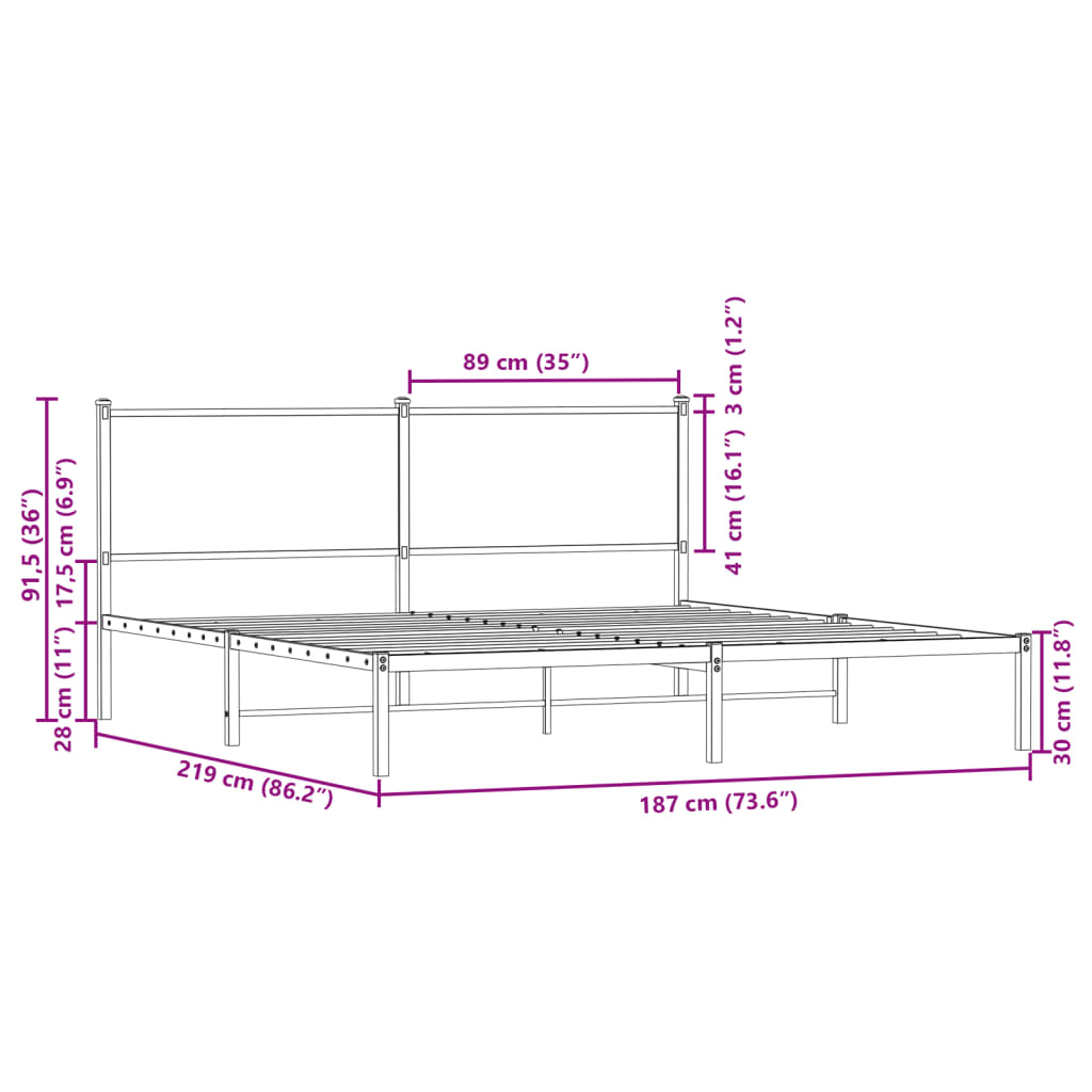 sengeramme uden madras 183x213 cm metal røget egetræsfarve