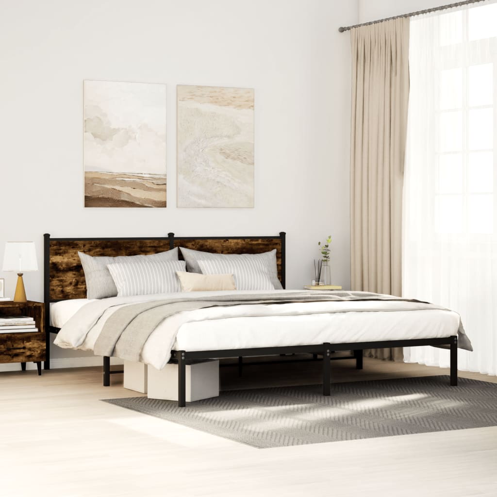 sengeramme uden madras 183x213 cm metal røget egetræsfarve
