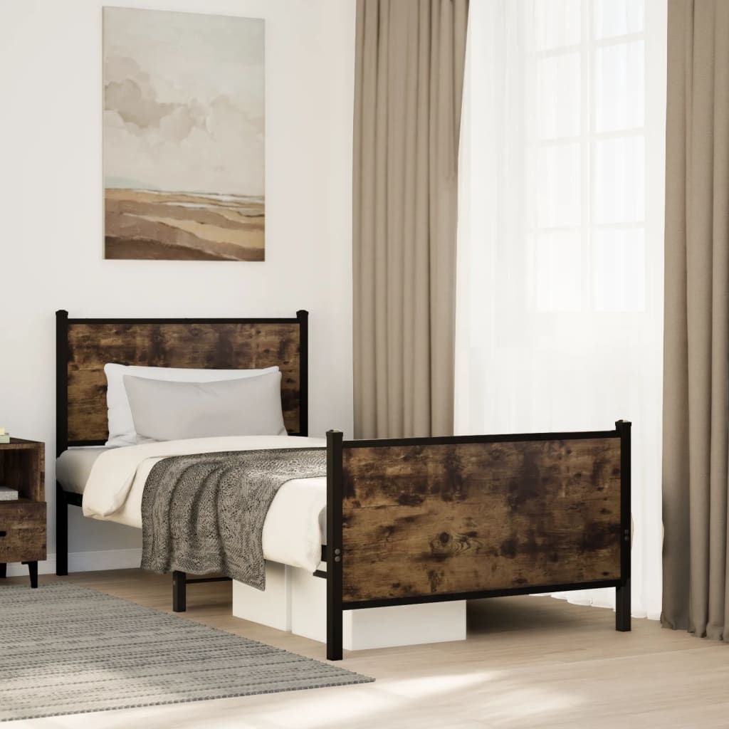 sengeramme uden madras 75x190 cm metal røget egetræsfarve