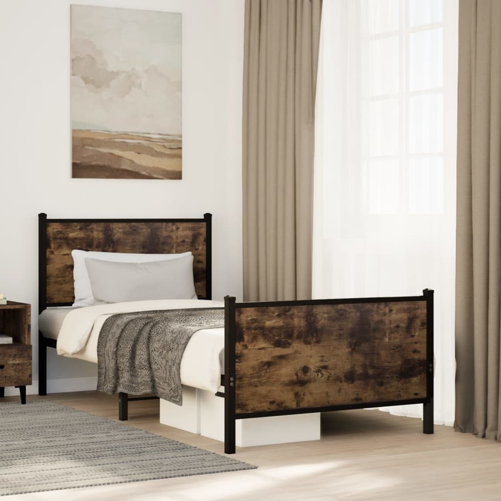 sengeramme uden madras 90x190 cm metal røget egetræsfarve