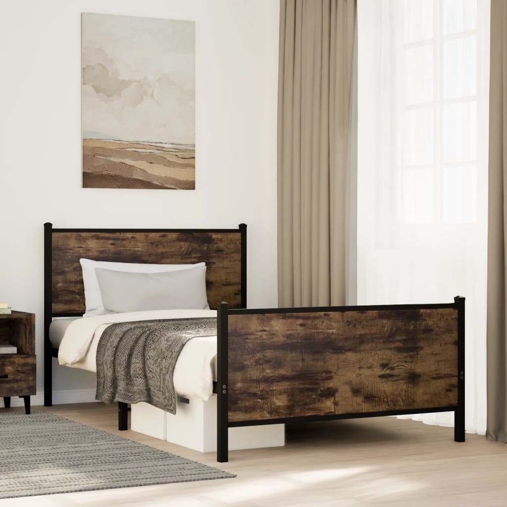 sengeramme uden madras 100x190 cm metal røget egetræsfarve