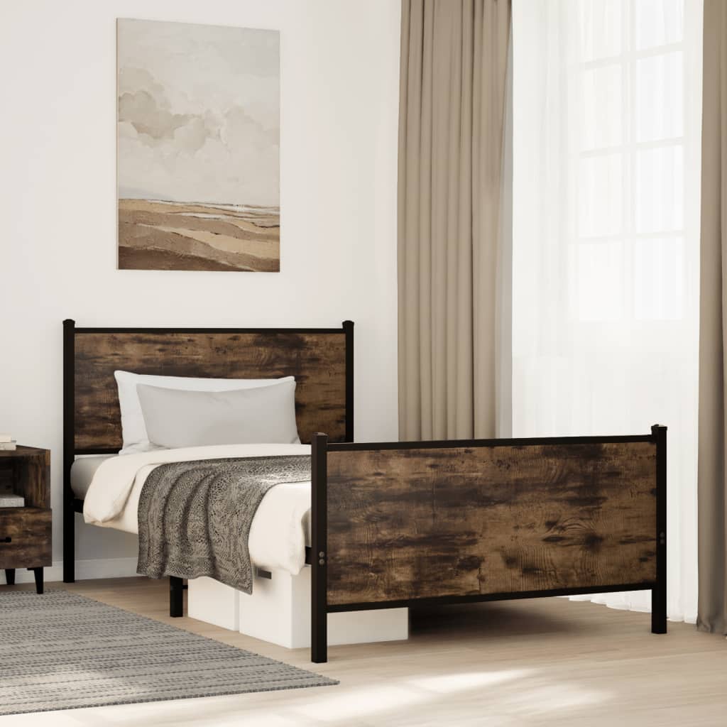 sengeramme uden madras 107x203 cm metal røget egetræsfarve
