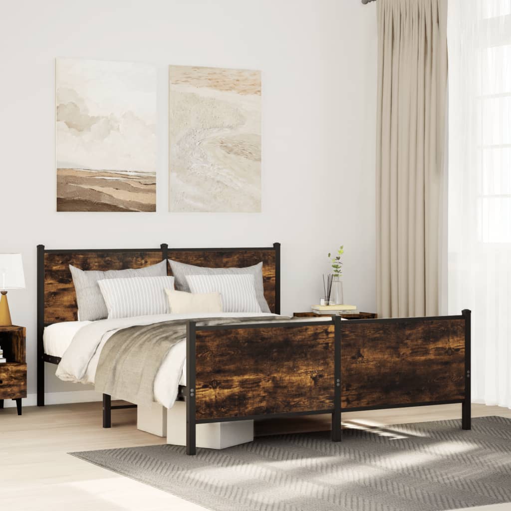 sengeramme uden madras 137x190 cm metal røget egetræsfarve