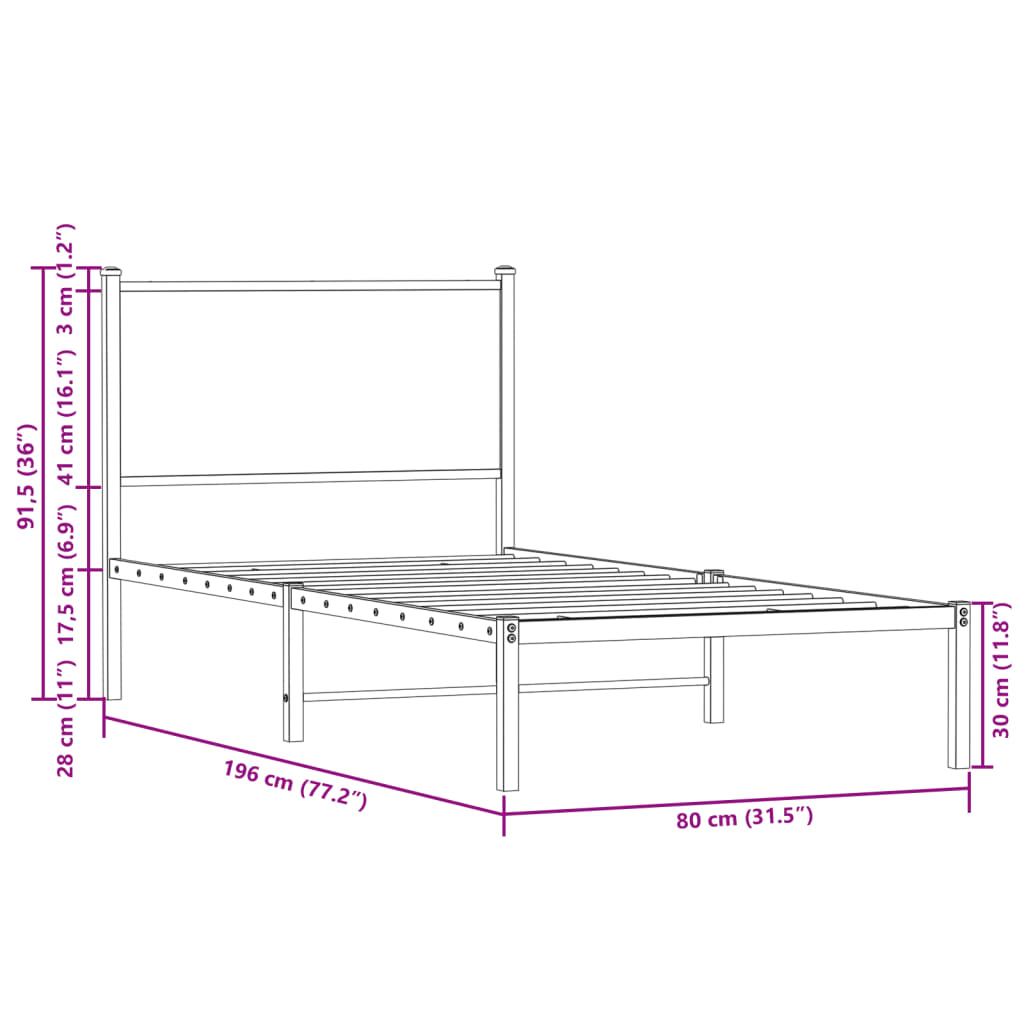 sengeramme uden madras 75x190 cm metal sonoma-eg