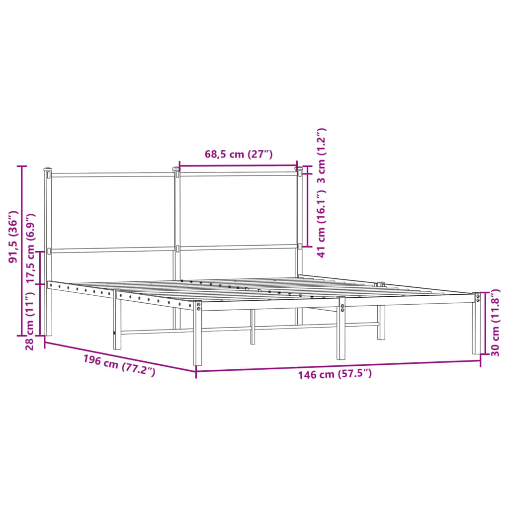 sengeramme uden madras 140x190 cm metal sonoma-eg