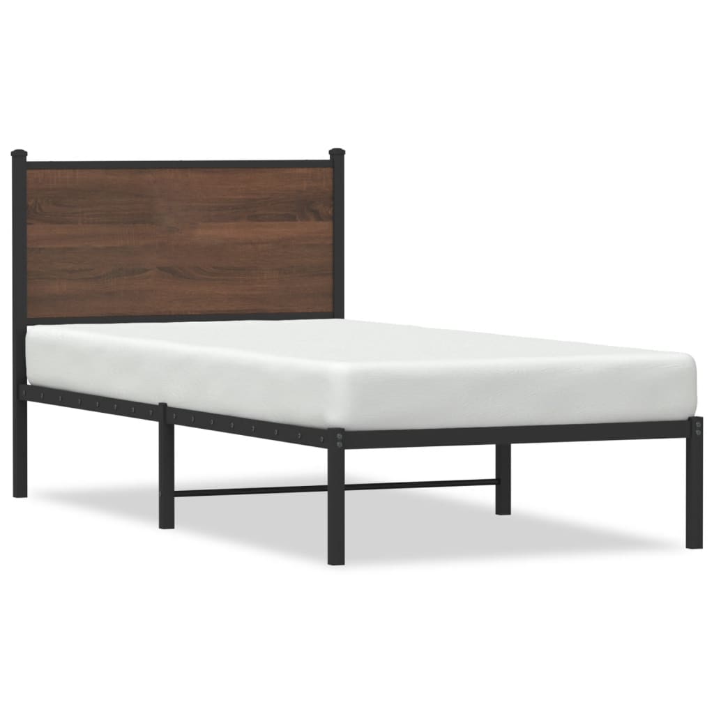 sengeramme 75x190 cm uden madras metal brun egetræsfarve