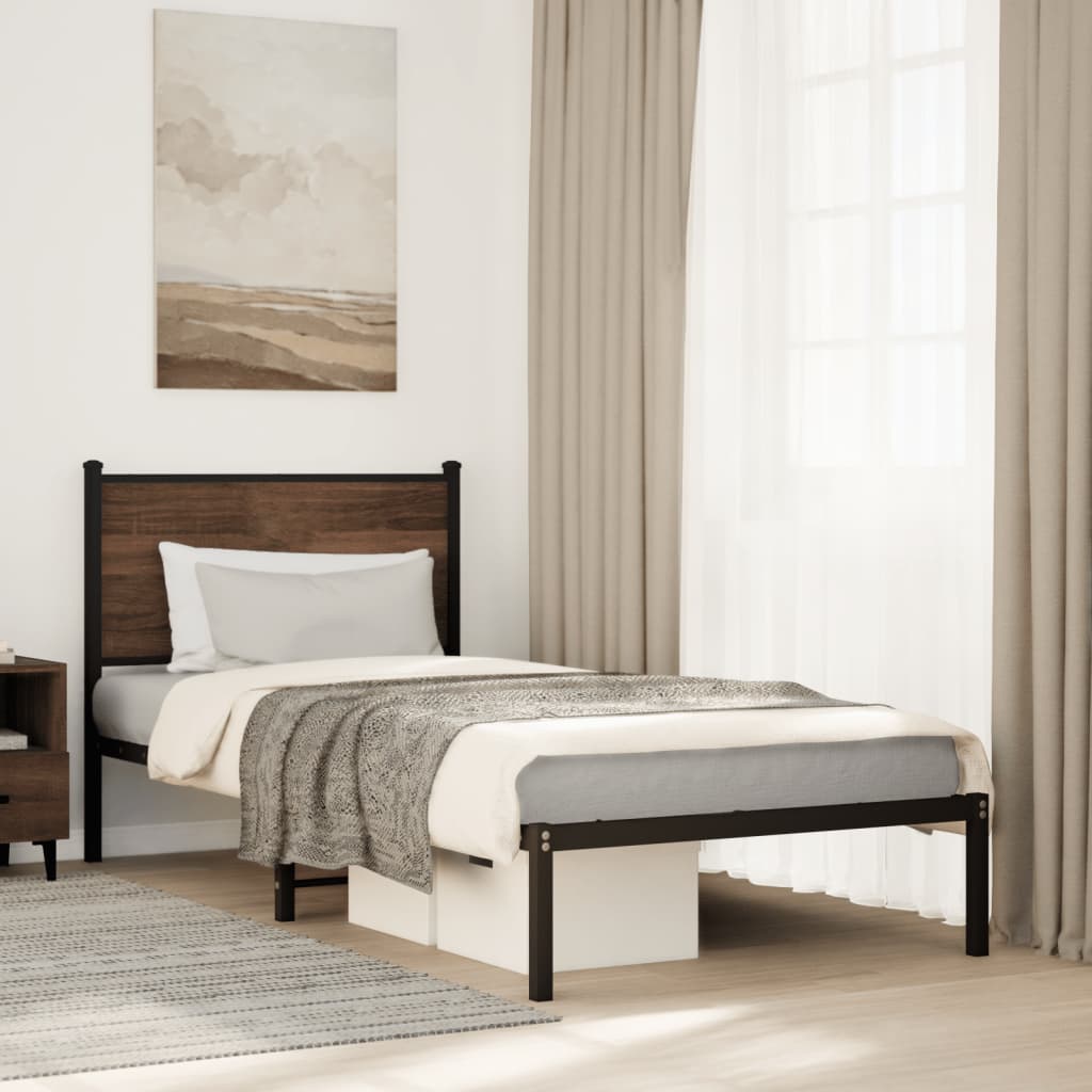sengeramme 80x200 cm uden madras metal brun egetræsfarve
