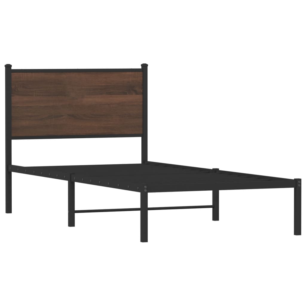 sengeramme 90x190 cm uden madras metal brun egetræsfarve