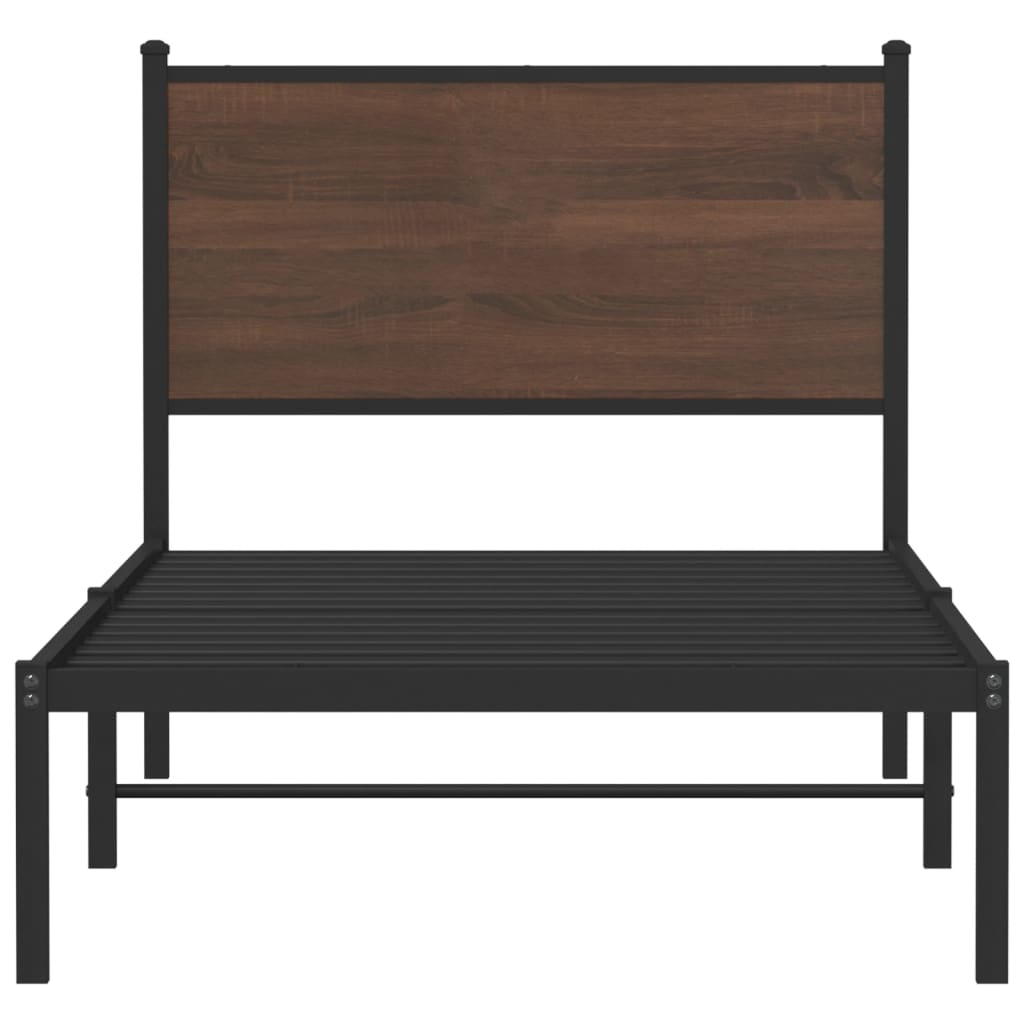 sengeramme 90x190 cm uden madras metal brun egetræsfarve
