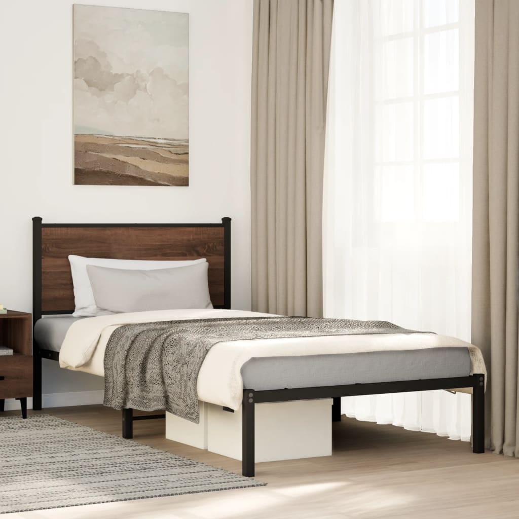 sengeramme 100x190 cm uden madras metal brun egetræsfarve