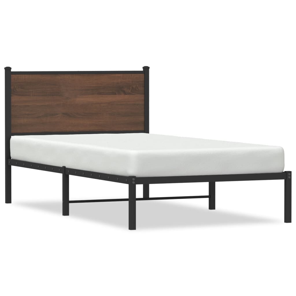 sengeramme 100x200 cm uden madras metal brun egetræsfarve