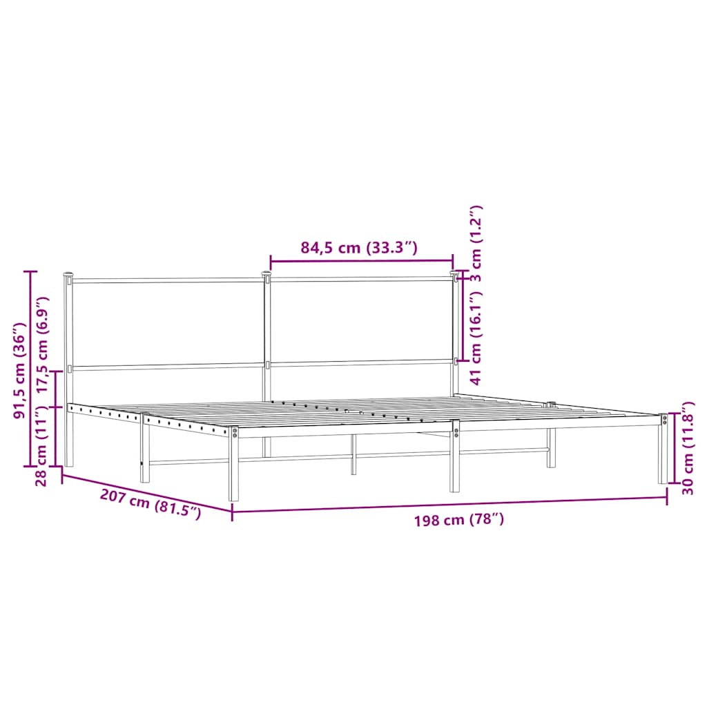 sengeramme uden madras 193x203 cm metal brun egetræsfarve