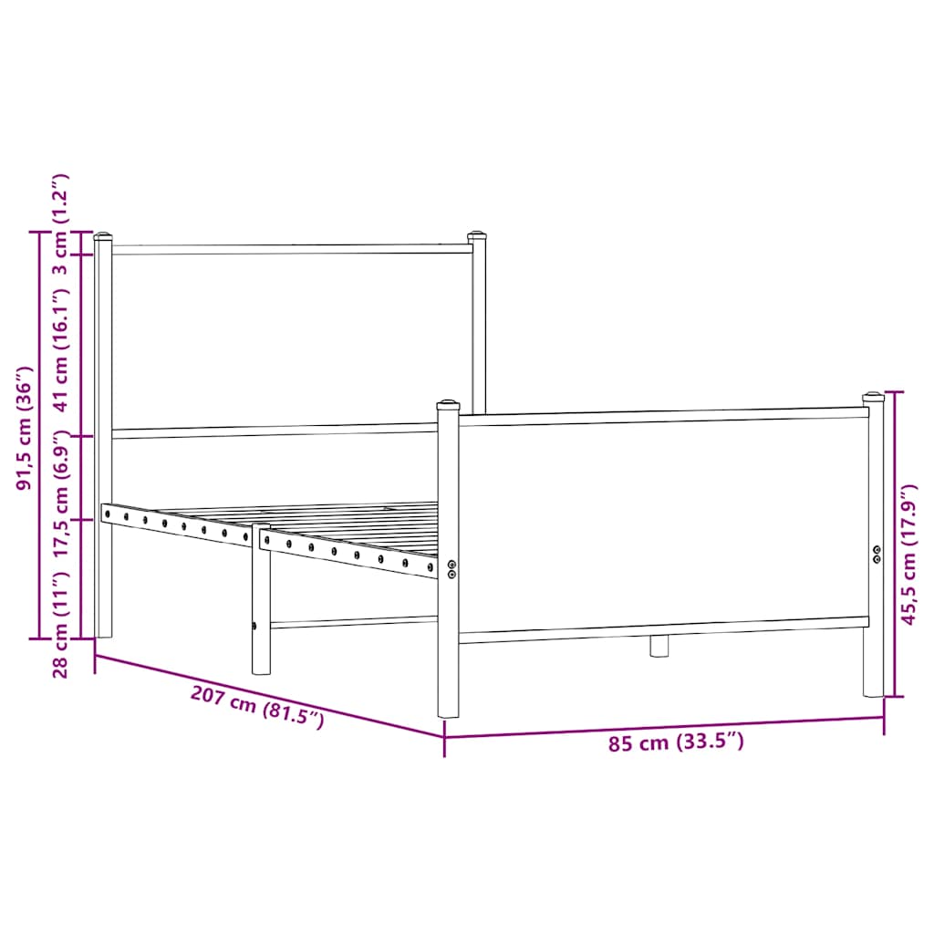 sengeramme 80x200 cm uden madras metal brun egetræsfarve