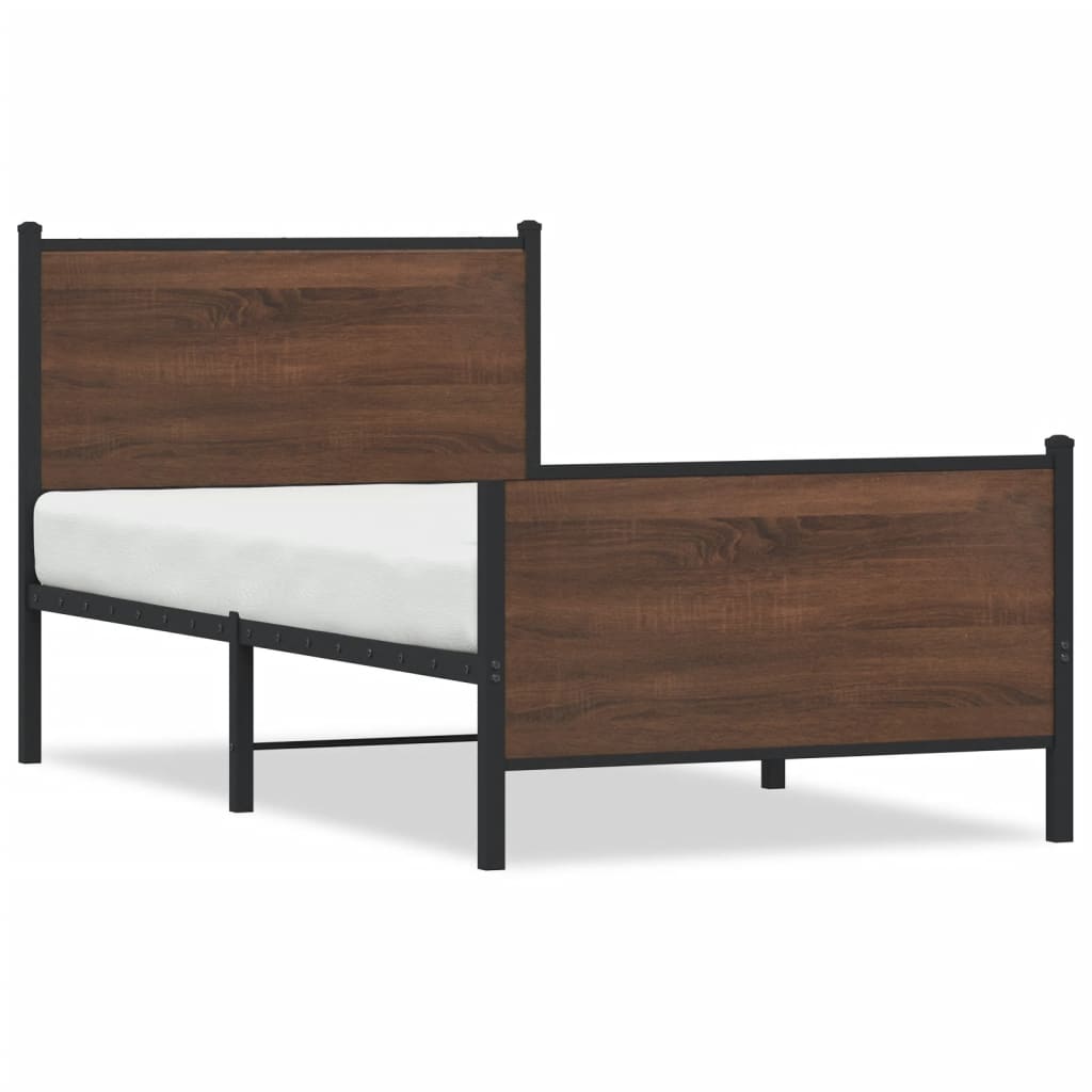 sengeramme 90x190 cm uden madras metal brun egetræsfarve