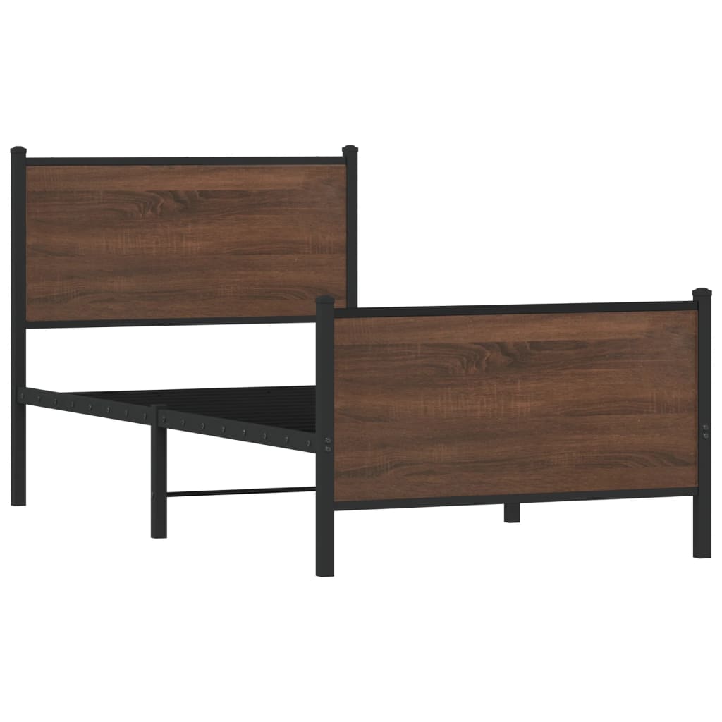 sengeramme 90x190 cm uden madras metal brun egetræsfarve