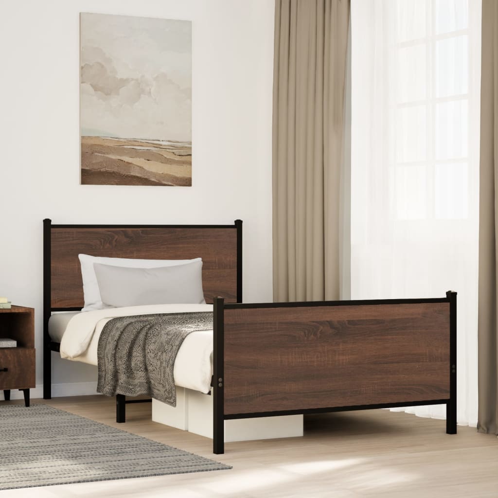 sengeramme 100x190 cm uden madras metal brun egetræsfarve