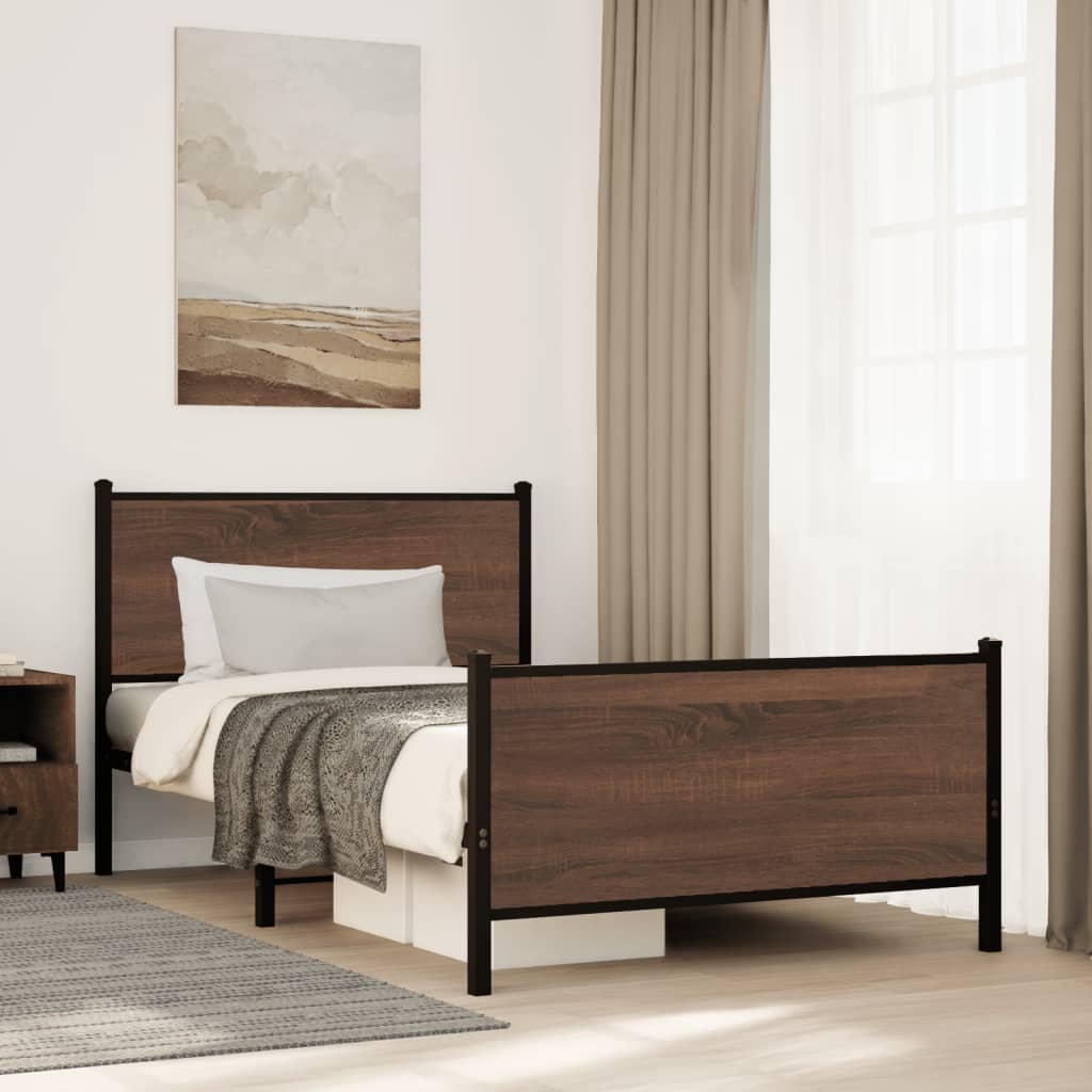 sengeramme 107x203 cm uden madras metal brun egetræsfarve