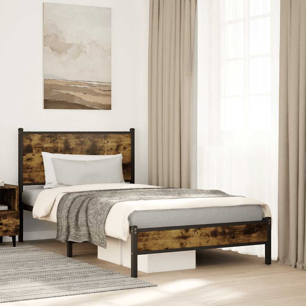 sengeramme uden madras 100x200 cm metal røget egetræsfarve