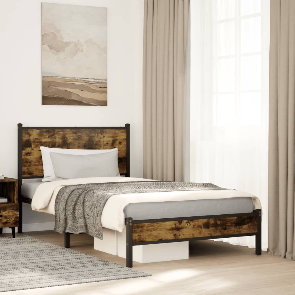 sengeramme uden madras 107x203 cm metal røget egetræsfarve