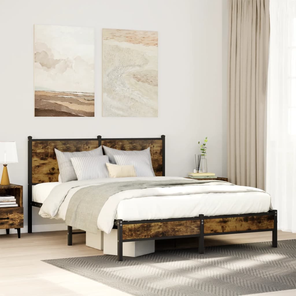 sengeramme uden madras 140x190 cm metal røget egetræsfarve