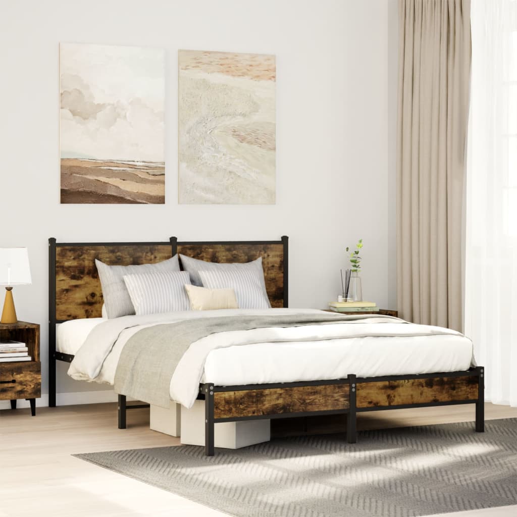 sengeramme uden madras 150x200 cm metal røget egetræsfarve