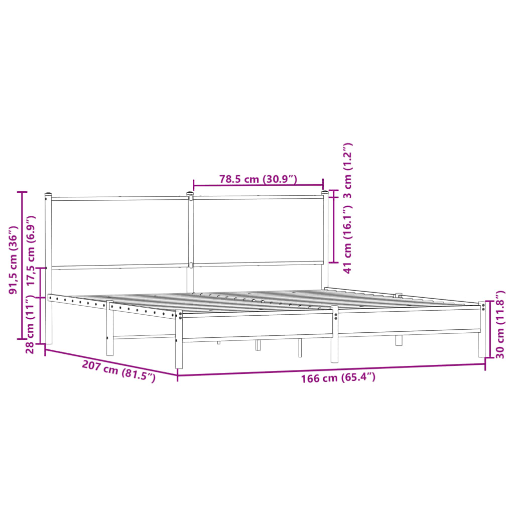 sengeramme uden madras 160x200 cm metal røget egetræsfarve