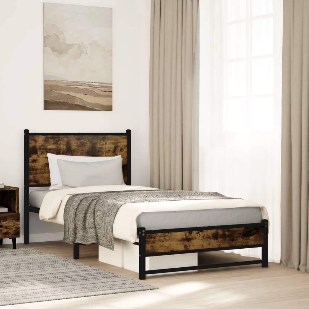 sengeramme uden madras 75x190 cm metal røget egetræsfarve