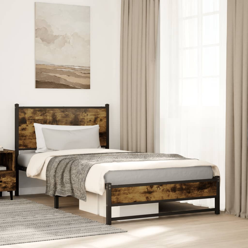 sengeramme uden madras 100x190 cm metal røget egetræsfarve