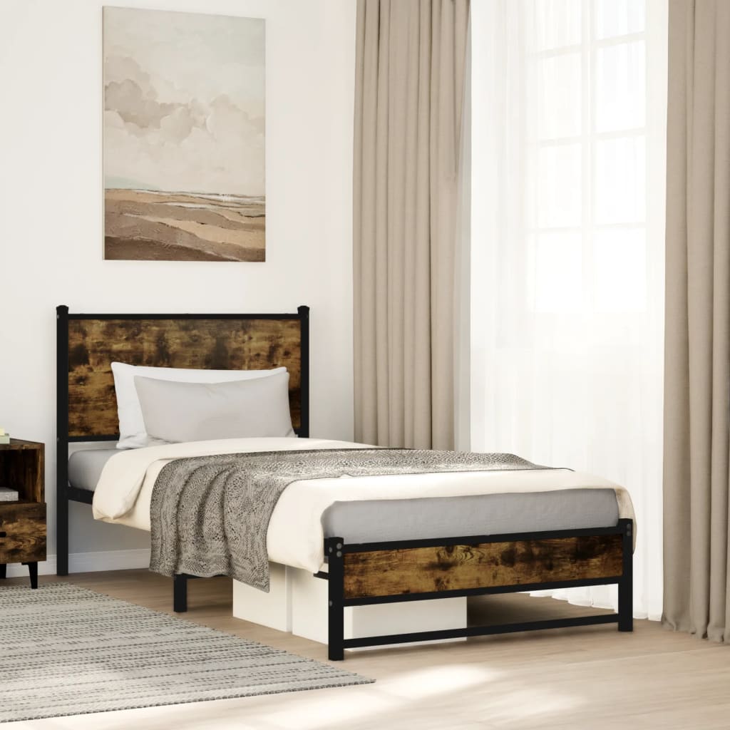 sengeramme uden madras 100x200 cm metal røget egetræsfarve