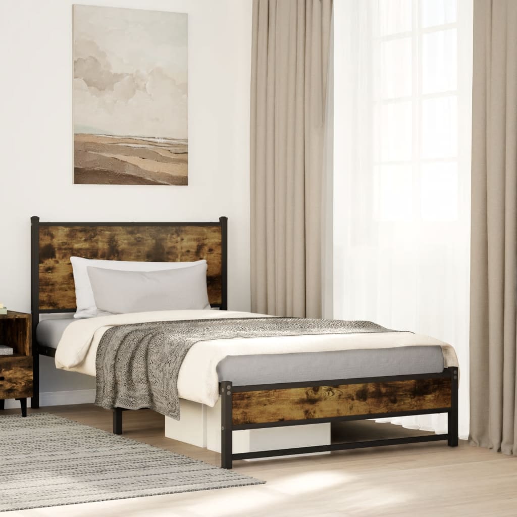 sengeramme uden madras 107x203 cm metal røget egetræsfarve