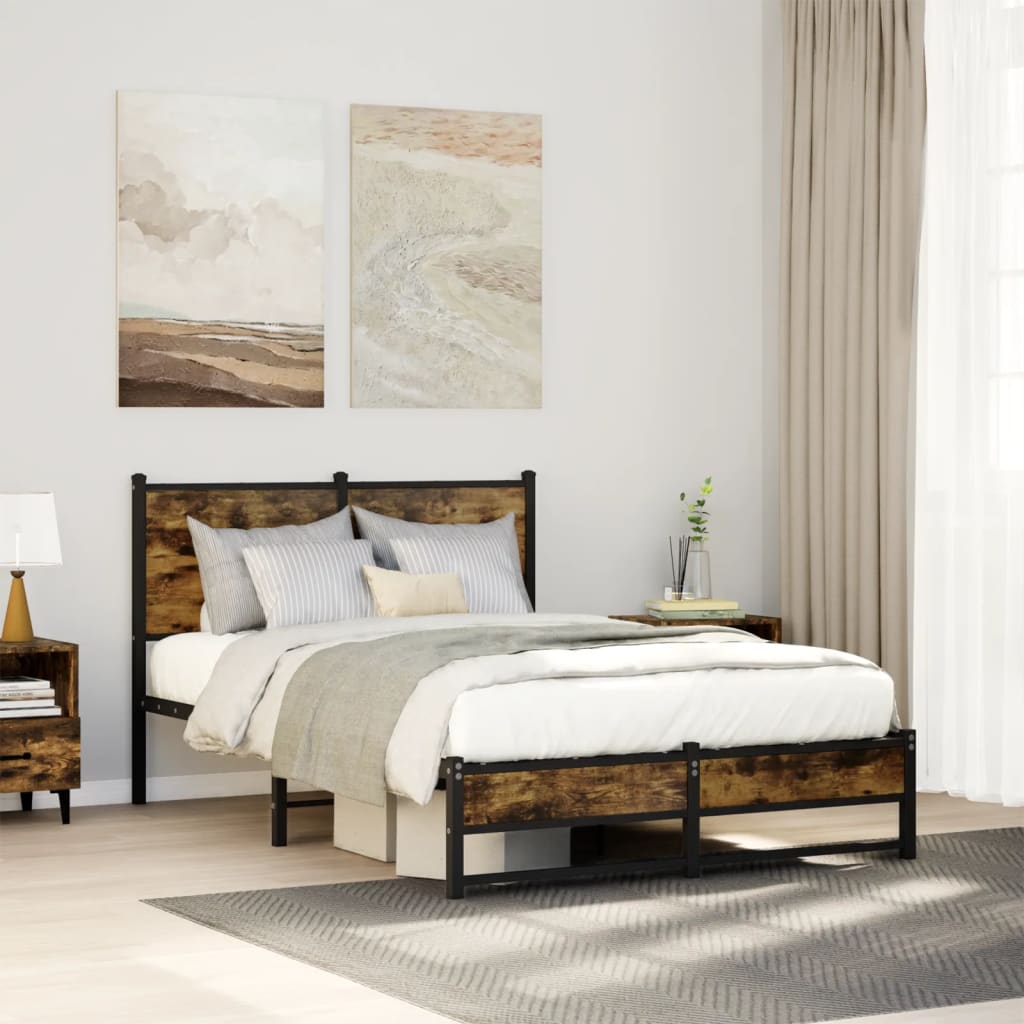 sengeramme uden madras 120x190 cm metal røget egetræsfarve