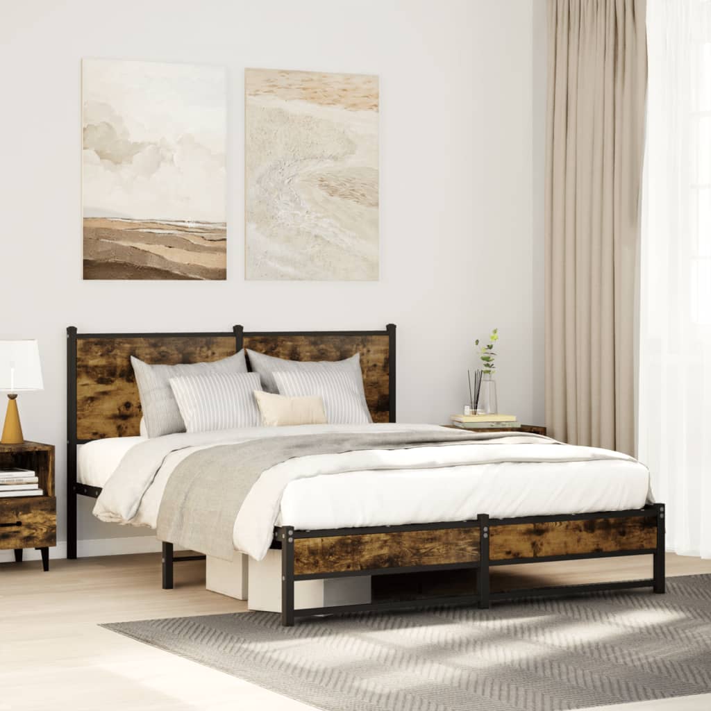 sengeramme uden madras 140x190 cm metal røget egetræsfarve