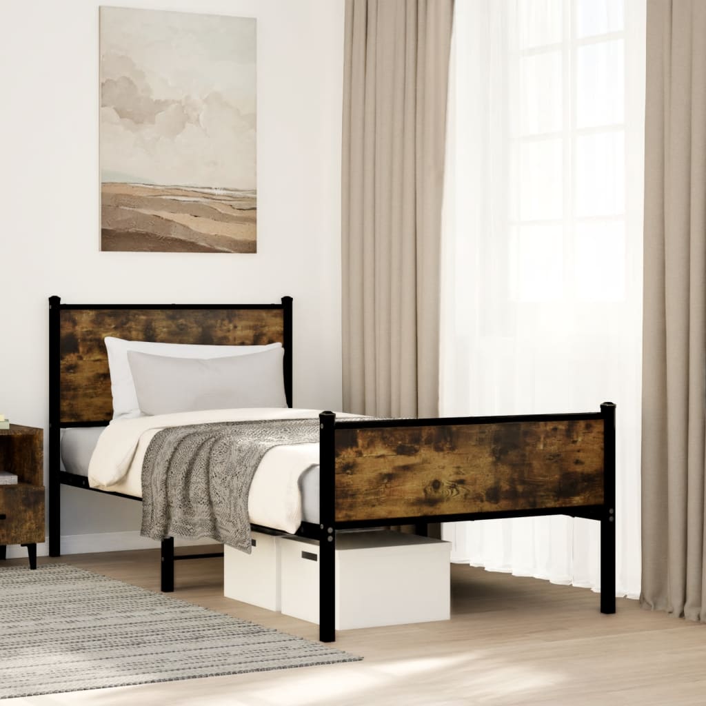 sengeramme uden madras 90x200 cm metal røget egetræsfarve