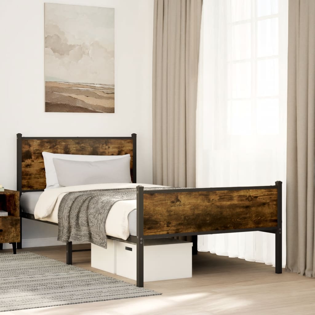sengeramme uden madras 100x190 cm metal røget egetræsfarve