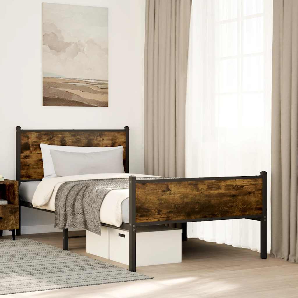 sengeramme uden madras 107x203 cm metal røget egetræsfarve