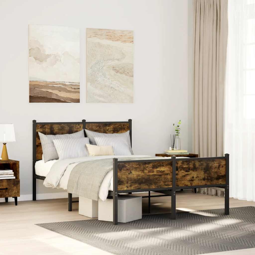 sengeramme uden madras 120x190 cm metal røget egetræsfarve