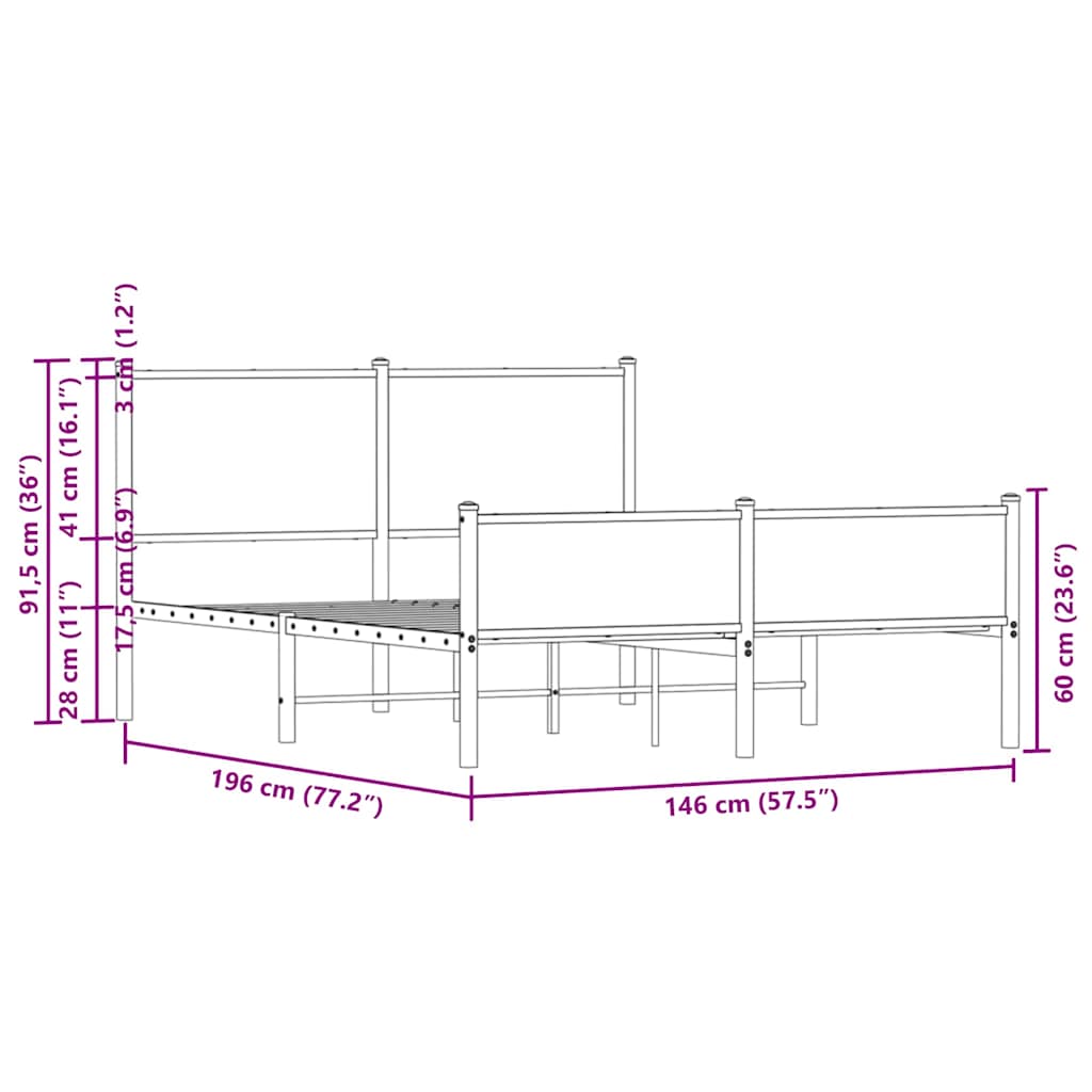 sengeramme uden madras 140x190 cm metal røget egetræsfarve