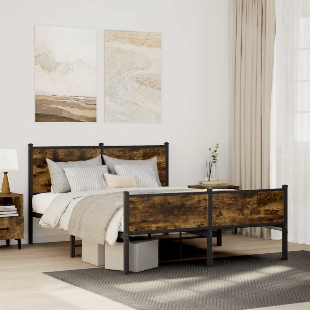 sengeramme uden madras 140x190 cm metal røget egetræsfarve