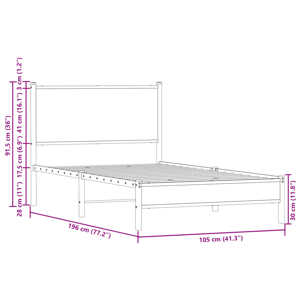 sengeramme uden madras 100x190 cm metal sonoma-eg