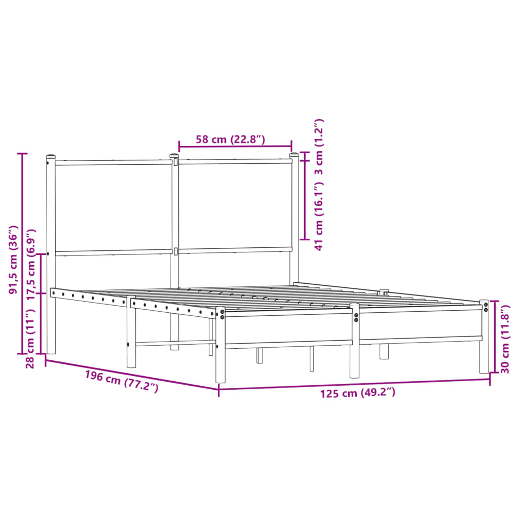 sengeramme uden madras 120x190 cm metal sonoma-eg