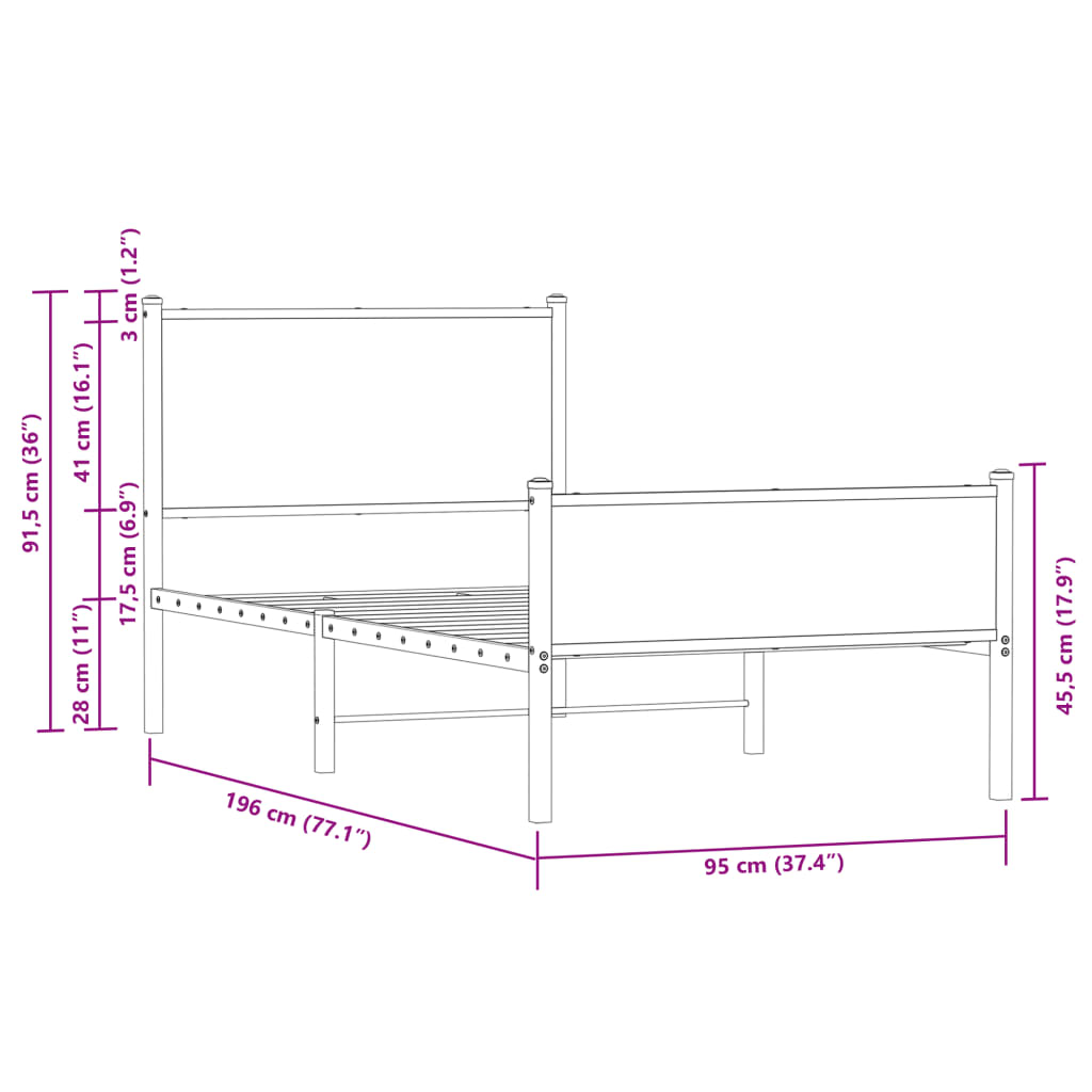 sengeramme uden madras 90x190 cm metal sonoma-eg