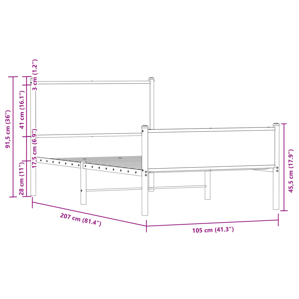sengeramme uden madras 100x200 cm metal sonoma-eg