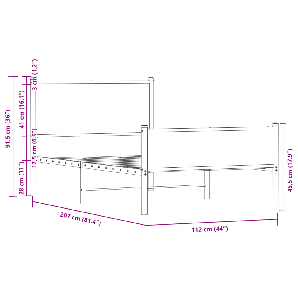 sengeramme uden madras 107x203 cm metal sonoma-eg