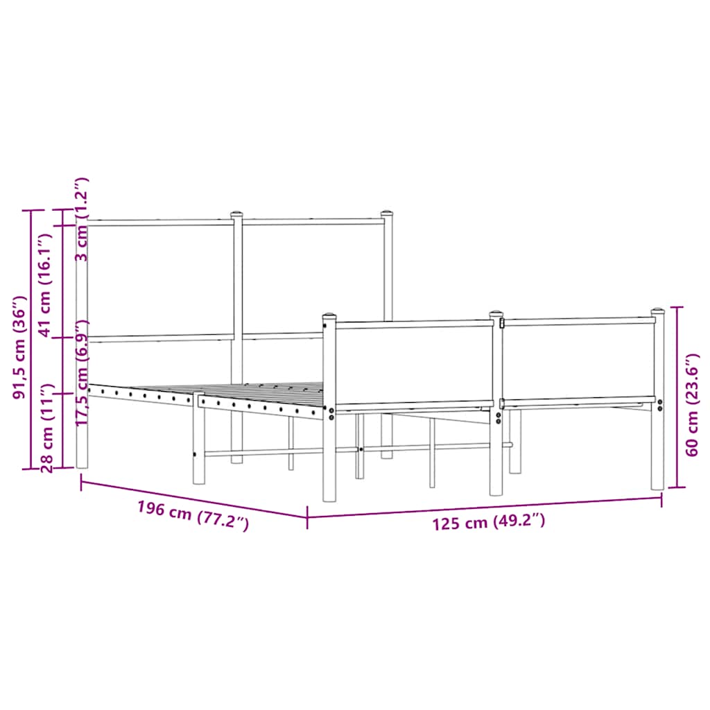 sengeramme uden madras 120x190 cm metal sonoma-eg