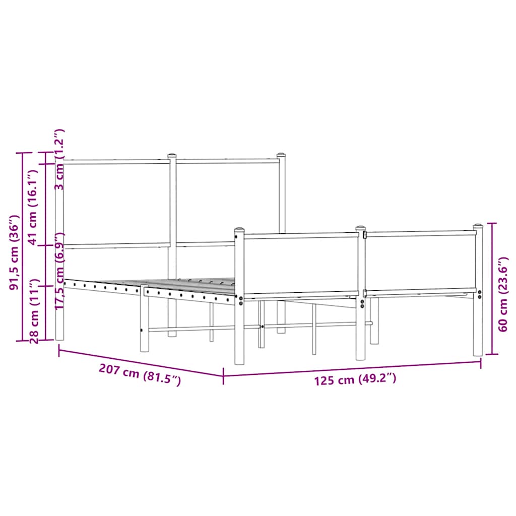 sengeramme uden madras 120x200 cm metal sonoma-eg