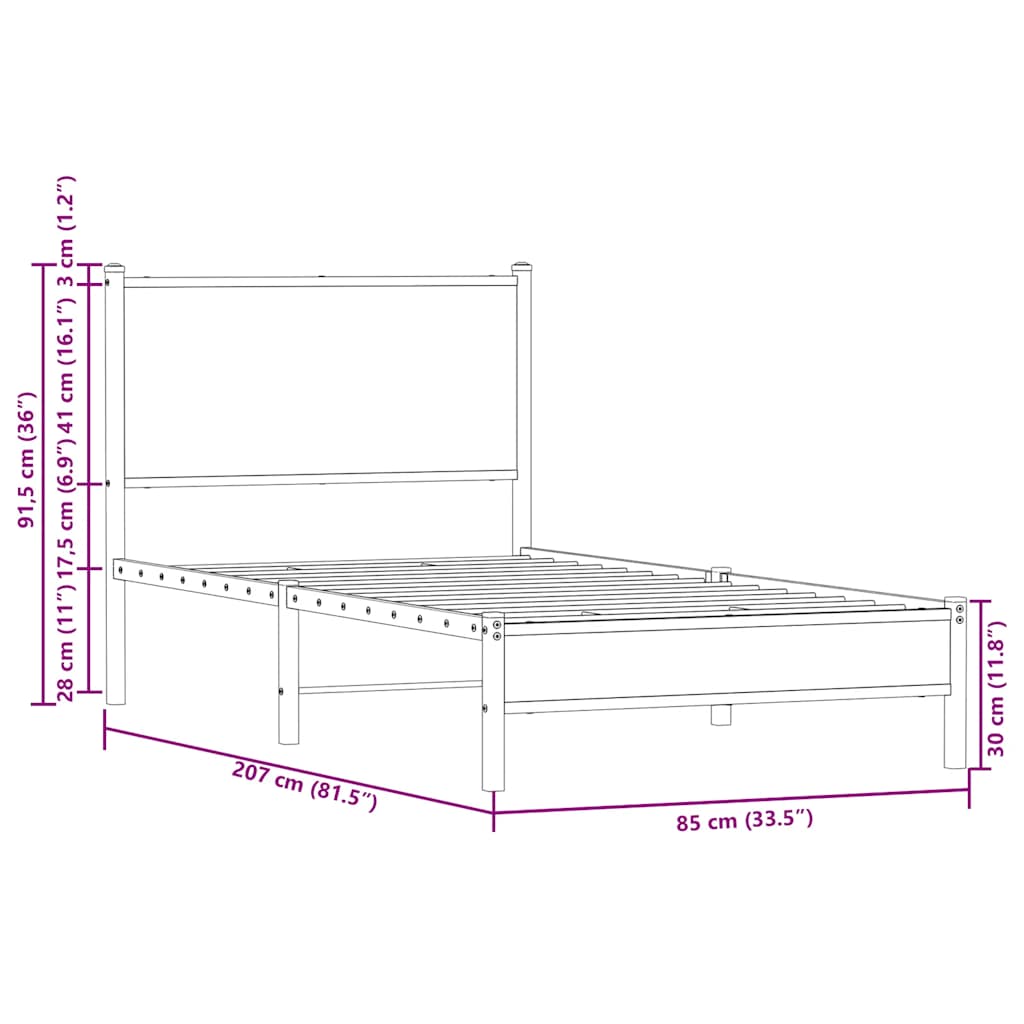 sengeramme 80x200 cm uden madras metal brun egetræsfarve