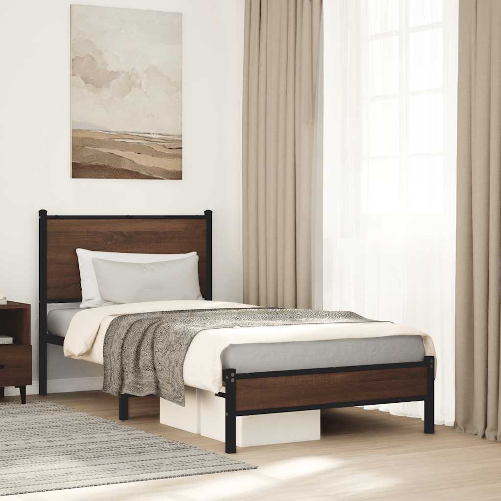 sengeramme 80x200 cm uden madras metal brun egetræsfarve