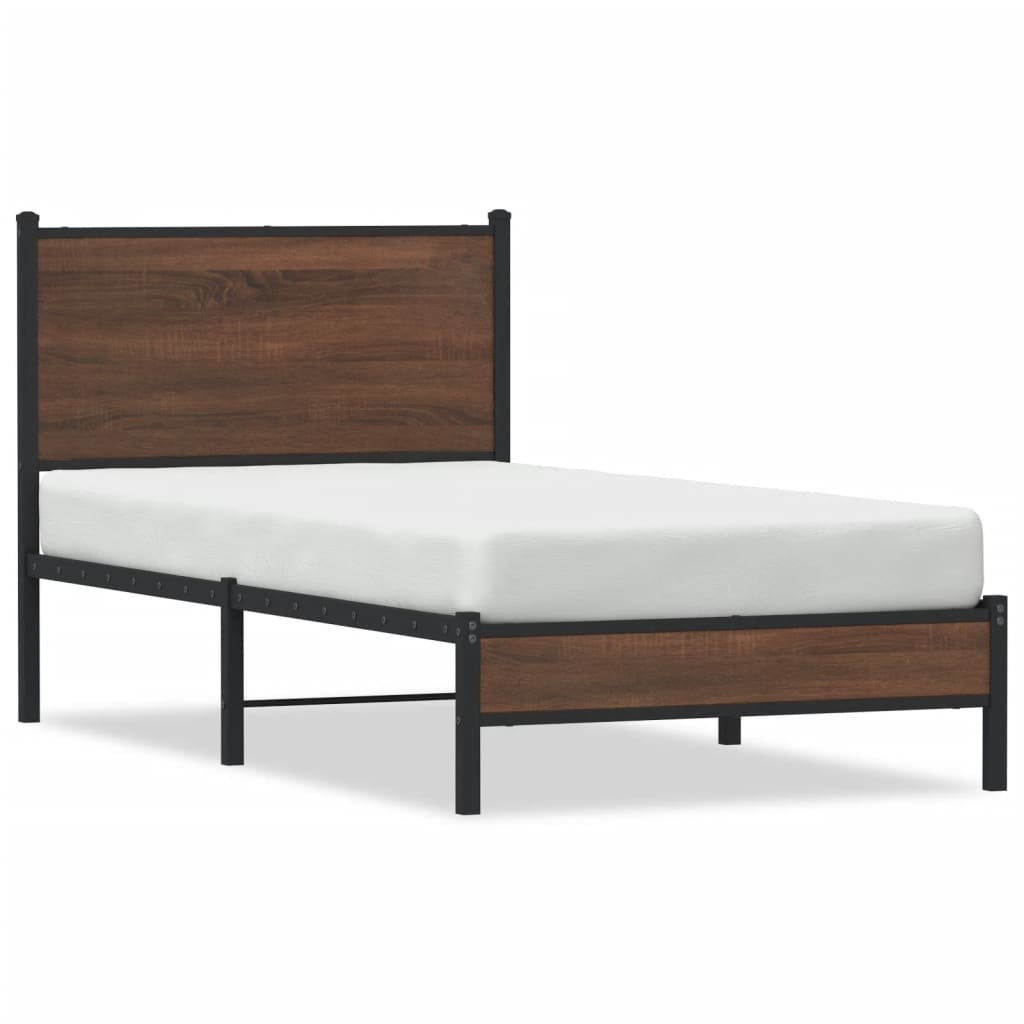 sengeramme 90x190 cm uden madras metal brun egetræsfarve