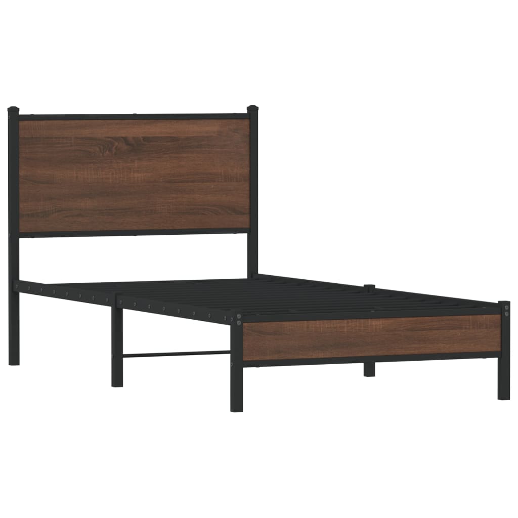 sengeramme 90x190 cm uden madras metal brun egetræsfarve
