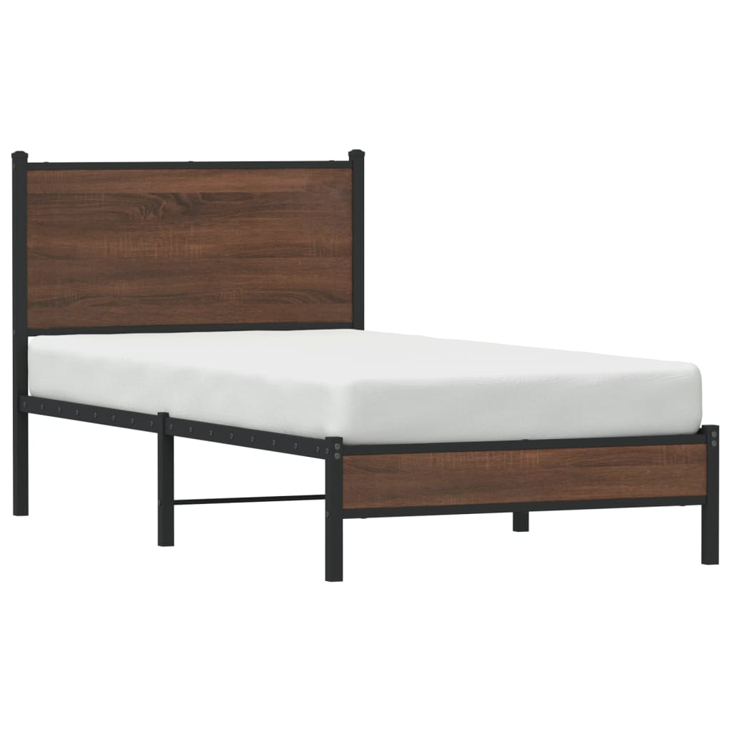 sengeramme 90x190 cm uden madras metal brun egetræsfarve